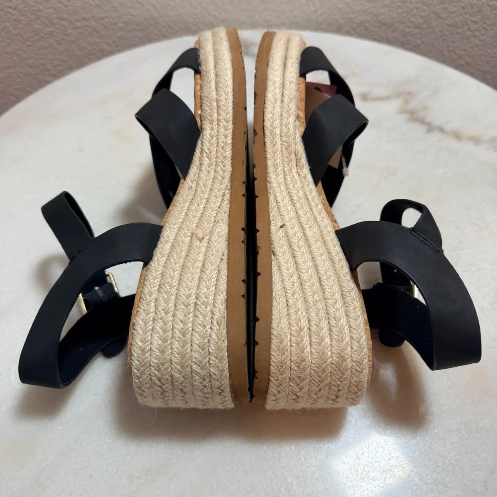 MIA Nikky Black Wedge Sandals Espadrille Platform Ankle Strap Womens Size 9 NEW
